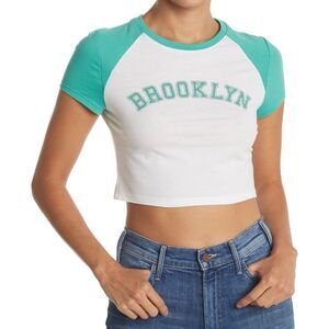 NEW Abound Raglan Brooklyn Cropped Graphic Baseball Tee Womens Size XS